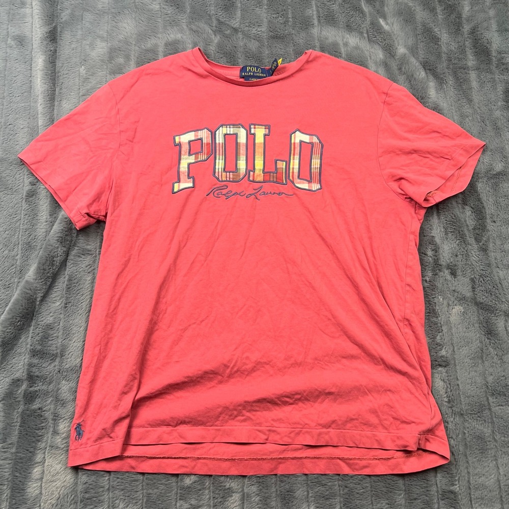 Polo Ralph Lauren Mens Classic Fit Plaid Logo Graphic T-Shirt Pink Large 12871